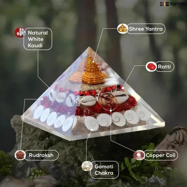 Diwali Blessings – Shree Yantra Crystal Pyramid with Gomati Chakra for Wealth & Luck